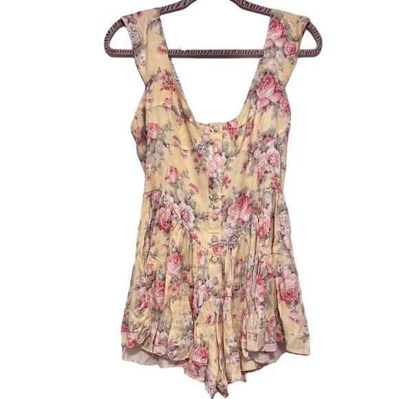 Vanessa Mooney Floral The Elisabeth Bustier Romper Butter Yellow Rose L NEW - Picture 4 of 16